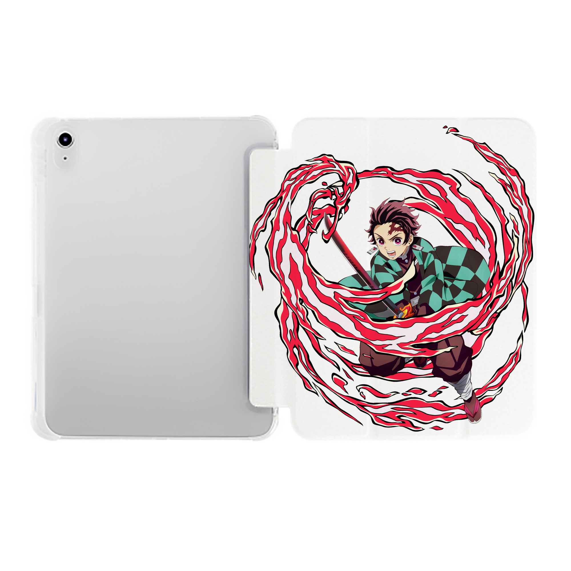 （画像用） 鬼滅の刃 竈門 炭治郎／かまど たんじろう Kamado Tanjirou IPad ケース ペン収納付き 三つ折りスタンド PUレザー×シリコン 対応機種9.5/10.5/10.9インチ